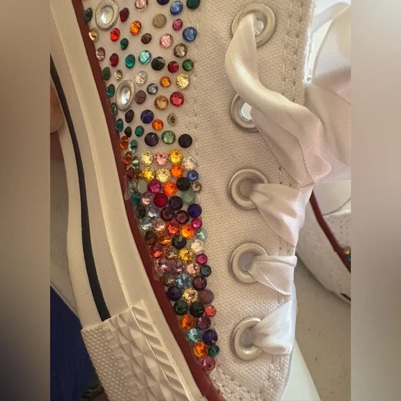 Converse Custom Multicolor Rhinestone Kicks! Sz 8 Woman. Low top one of. Kind! - Picture 12 of 16